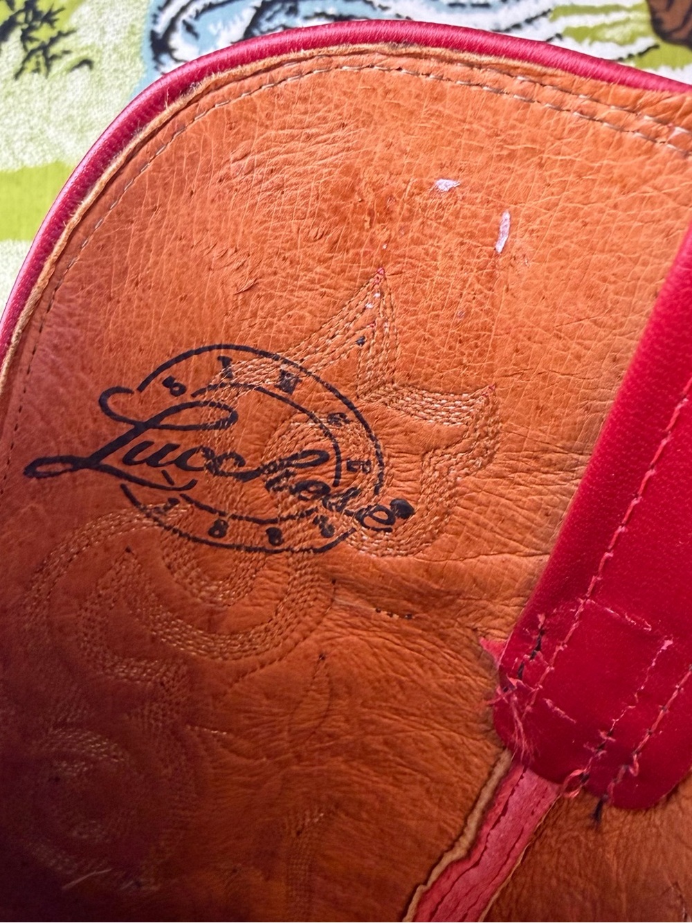 Vintage Lucchese 1883 Red Leather Cowboy Boots Snip-Toe Women's Size 8-8.5 - Picture 10 of 17